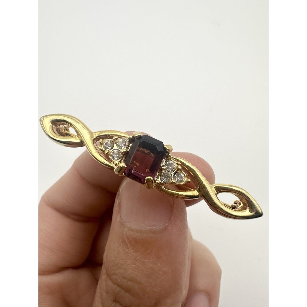 Vintage Gold Tone Infinity Rhinestone Pin Brooch